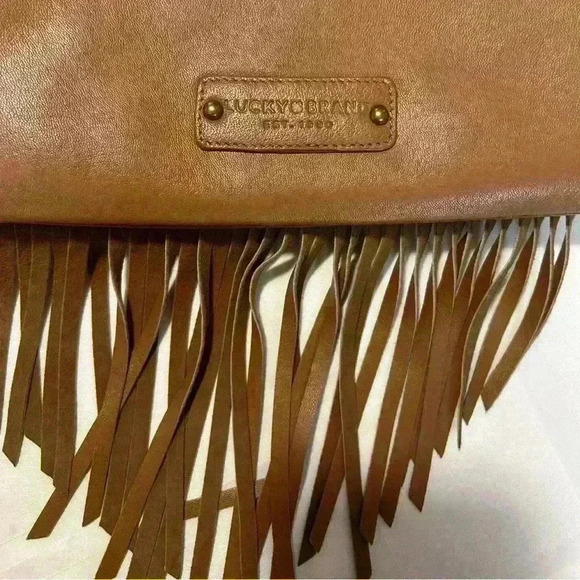 Lucky Brand Festival Fringe Leather Bag Purse Toffee Caramel - Picture 3 of 8